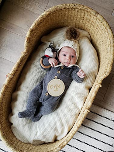 Mali Wear Baby Toddler Bonnet Knit Hat Cotton With Removable Pom Pom Unisex Newborn Infant Natural Baby Clothes (Tan Knit, 6-12M) #TOP7