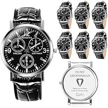 Sasylvia 6 Pcs Man Watches Gift Chronograph Mens Watches Quartz Wedding Watch Leather Strap Wedding Supplies with Gift Box for Dress Black