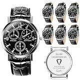 Sasylvia 6 Pcs Man Watches Gift Chronograph Men's Watches Quartz Wedding Watch Leather Strap Wedding Supplies with Gift Box for Dress (Black)