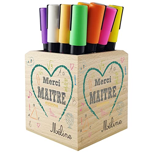 Cadeau maître d'école : pot à crayons personnalisé en bois pour la fin d'année
