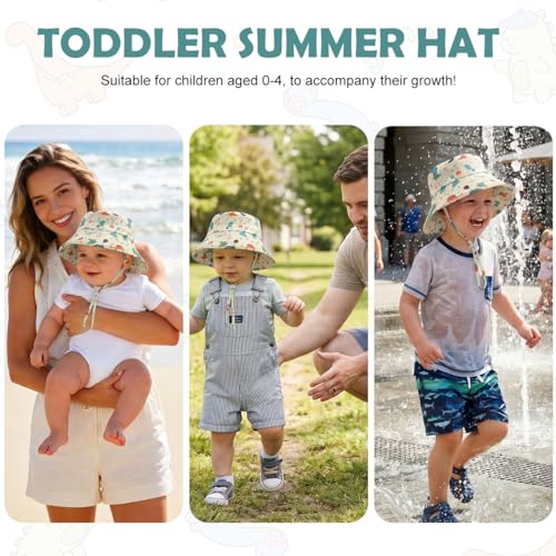 Image of SNOWIE SOFT Dinosaur Bucket Hat Sun Cap for Baby Boy 1-3 Years with Chain Strap, UPF 50+ Sun Protection Baby Cap for Kids Wide Brim Beach Hat Cute Summer Caps for Baby Boy