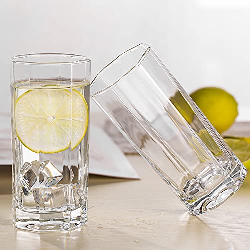 Image of Juice Water Glasses Set of 6,300ml, Transparent Stylish Long Glass Tumbler Plaza High Ball Octagonal Glass (AH-, 6)