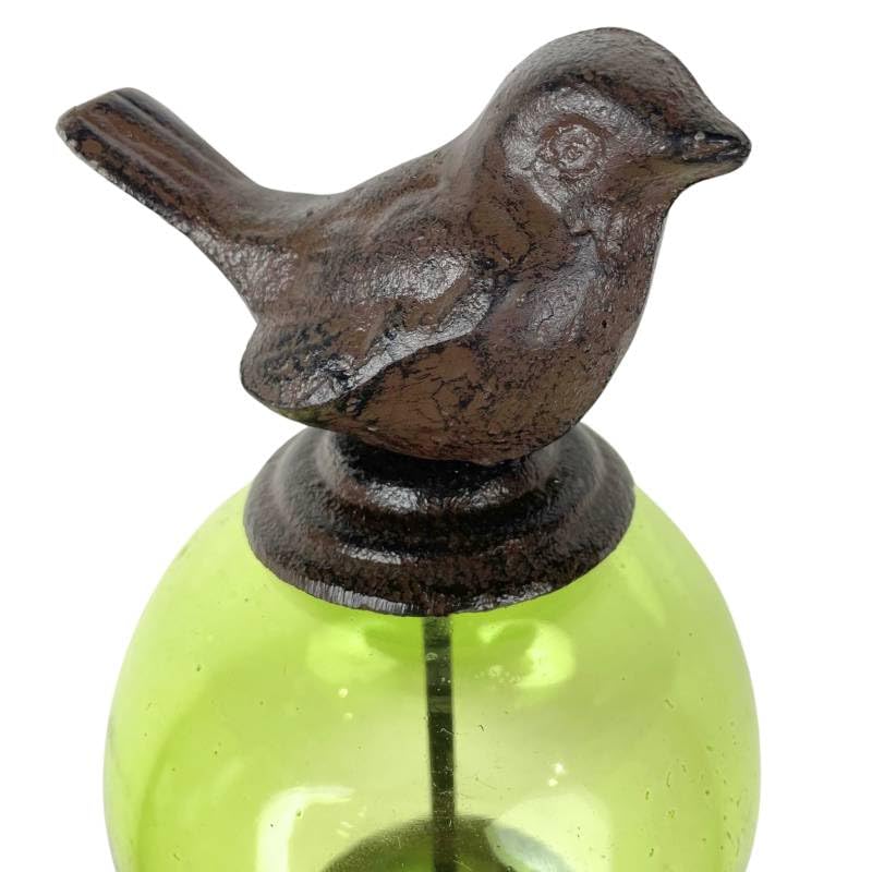 L'Héritier Du Temps Superbe Pluviomètre à Piquer Tuteur Plante Décoration de Jardin Motif Corbeaux en Fer Patiné et Tube en Verre 12x23x145cm