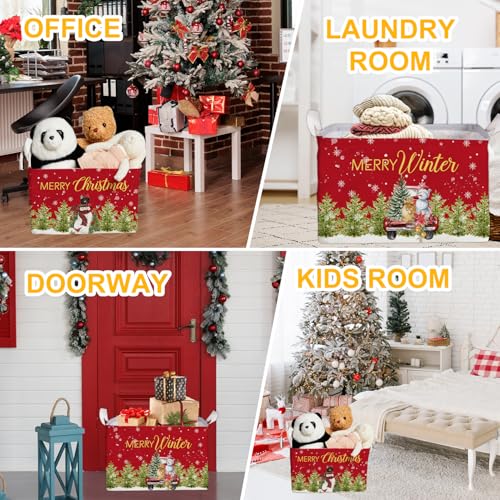 Image of Christmas Snowman Storage Basket, Snowman Storage Box for Nursery Toy and Costume, Christmas Waterproof Rectangular Fabric Box, Cute Winter Snowman Decor Storage Basket, Christmas Party Decor Gifts