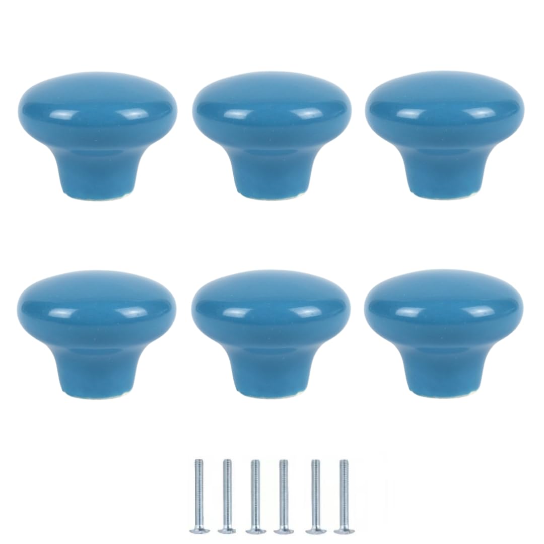 Enmrfvkz Blu Ceramic Cupboard Drawer Handle Knobs, Ceramic Single Hole Knobs Multicolor 32X24mm 6 Pcs(Blu)