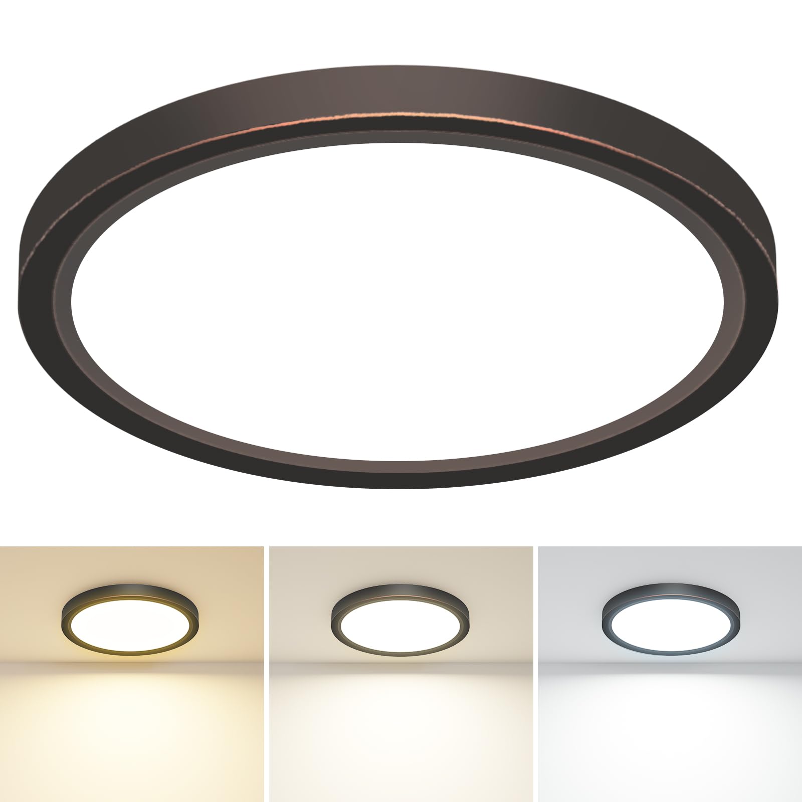 slochi Bathroom Light, 3000K/4000K/6500K 3 Color Temperature, Waterproof IP44, Round, Modern