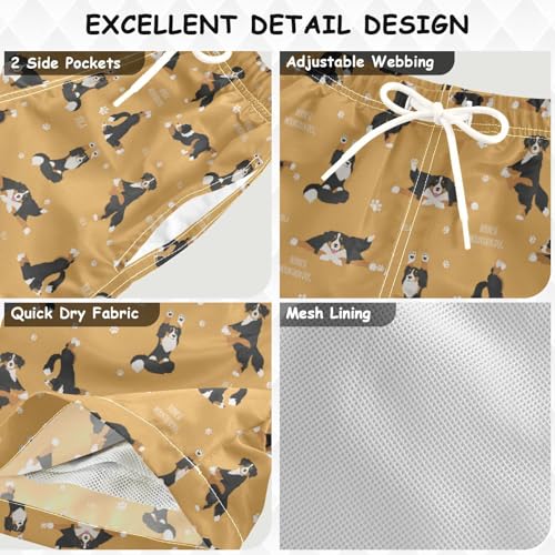 Wusikd Bernese Mountain Dog Boys Swim Trunks Summer Drawstring Toddler Yoga Dogs Poses Swim Board Shorts Boys Bathing Suit Beach Vacation S3