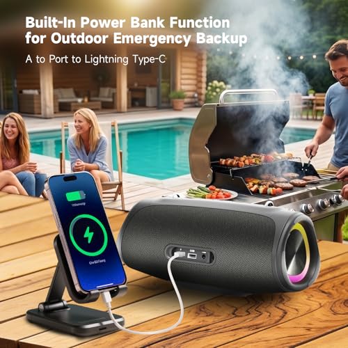 Image of TAZATA Portable Outdoor Bluetooth Speaker, 90W Subwoofer, 100 + Speaker Pairing, BassUp 2.0, IPX7 Waterproof, Floatable, Bluetooth 5.3, RGB Lights, 6 Custom EQ, for Party Beach Pool - Black