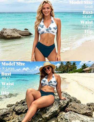 Image of Sopliagon Women's Bikini Sets Twist Front Two Piece Swimsuit Halter Bathing Suit