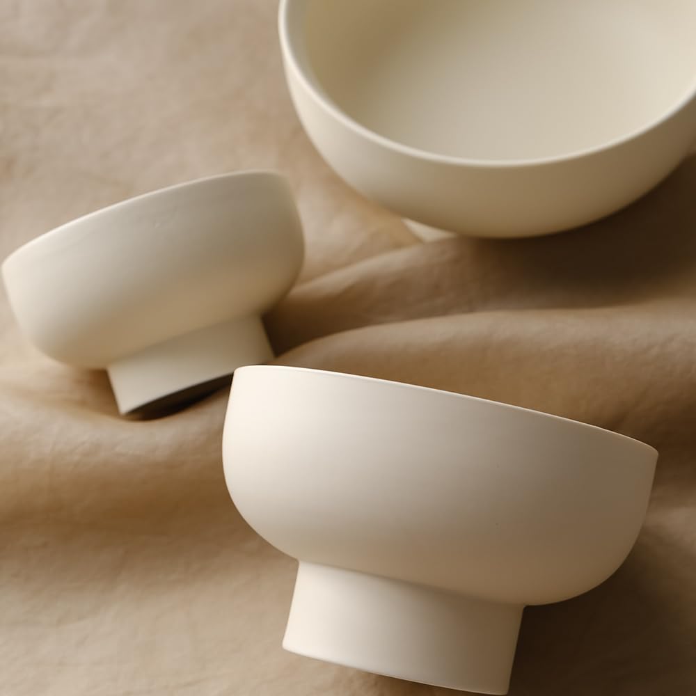 Frutero profundo de pie alto, cuenco decorativo con pedestal de cerámica, cuenco redondo para ensalada, 3.38 pulgadas de alto x 5.5 pulgadas de ancho, tamaño pequeño, 17 onzas, crema mate 6