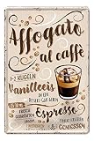 Affogato al Caffe Blechschild - Retro Deko Kaffee Espresso Schild - Metallschild zur Dekoration von Küche Kaffeeladen Kaffeehaus Cafe Diner Bistro - Anleitung Rezept zum Selbermixen - 20x30cm