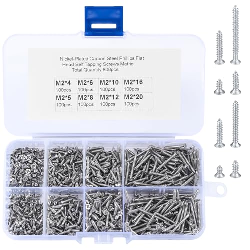 Xujinsongg Tornillos autorroscantes M2 de cabeza plana, surtido de 800 piezas miniatura 2