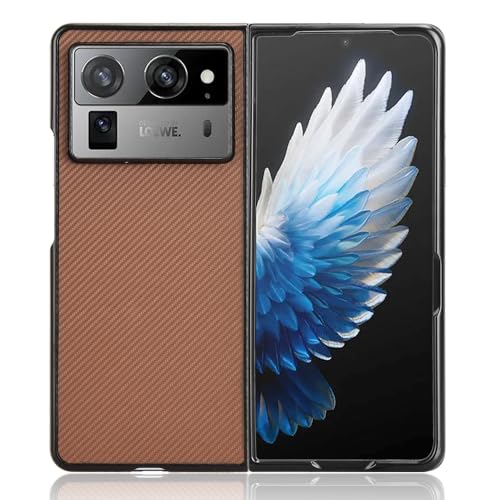 Image of for Tecno Phantom V Fold2 Case Carbon Fiber Texture Shockproof PU+PC Phone Cover - Brown