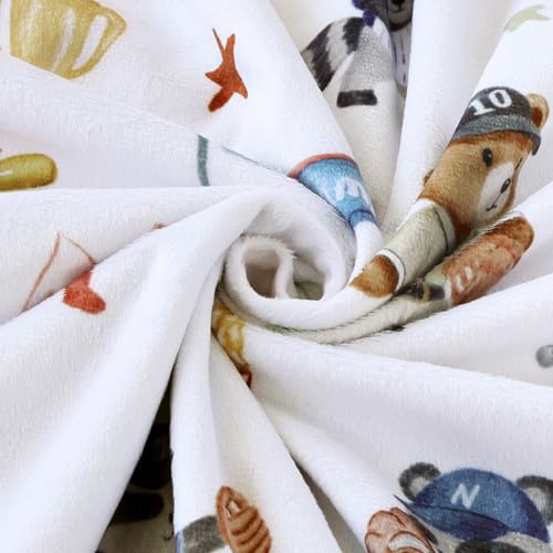 Image of BORITAR Baby Blanket for Boys Girls, Soft Lightweight Minky Blanket with Double Layer Dotted Backing for Infant Toddler Nursery Crib with Cute Woodland Animal Baseball Design, 30 x 40 Inch