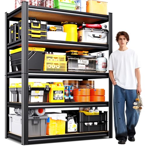 Image of Storage Shelves, Adjustable Garage Shelving Unit, 5 Tier Heavy Duty Metal Shelving Unit with Up to 2050 lbs Capacity, Garage Storage Rack, Basement Storage Shelves,35 inch Wx16 Dx71 H