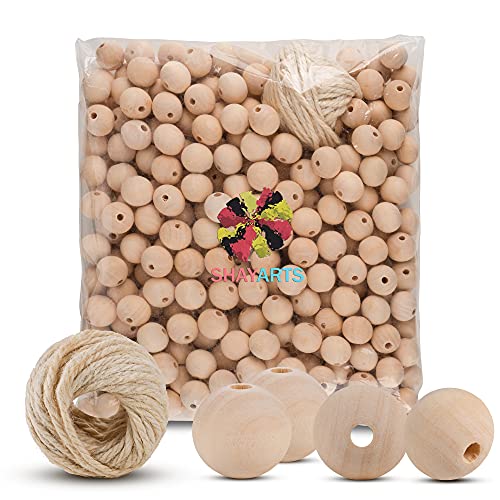 Shayarts 400 pcs 20mm Wood Beads with 20 Meters Jute Twine for Christmas Tree Garland |Unfinished Wooden Beads for Craft, Jewelry Making, Macrame & Farmhouse Décor
