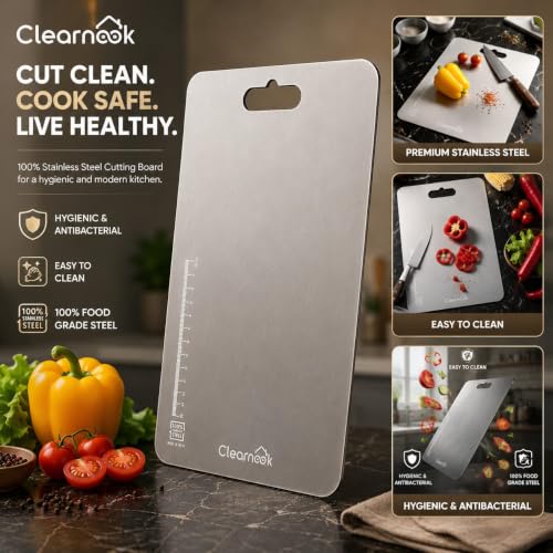 Image of Stainless Steel Chopping Board Large (1 Year Warranty) 35 x 25 cm | Steel Cutting Board for Kitchen | Vegetable Cutting Board | Heavy Duty Metal Chopper Board | Rust Proof & Easy to Clean