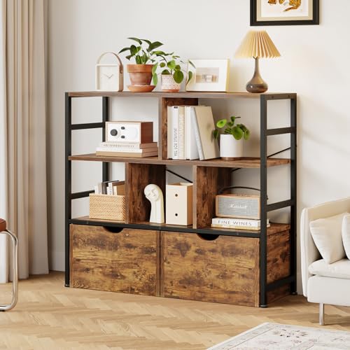 Dripex Bücherregal mit 2 Schubladen, Bücherschrank mit 7 Fächern aus Holz und Metallrahmen Standregal Würfelregal für Schlafzimmer Wohnzimmer Arbeitszimmer Büro 33 x 100 x 90 cm Industrie-Design Dripex Bücherregal mit 2 Schubladen, Bücherschrank mit 7 Fächern aus Holz und Metallrahmen Standregal Würfelregal für Schlafzimmer Wohnzimmer Arbeitszimmer Büro 33 x 100 x 90 cm Industrie-Design