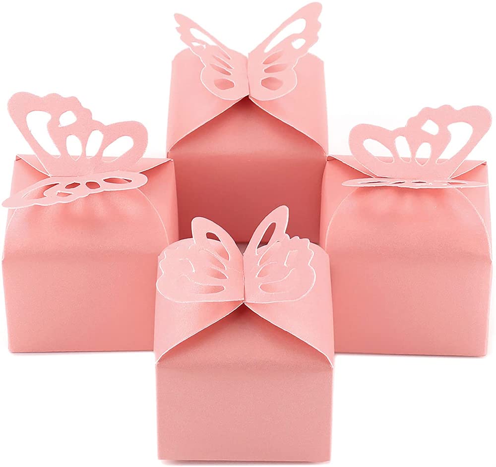 100PCS Pink Butterfly Favor Boxes, Butterfly Candy Box Decoration Party Wedding Birthday Small Butterfly Gift Boxes for Engagement Parties, Birthday Parties, Anniversaries and Holiday Gatherings(Pink)