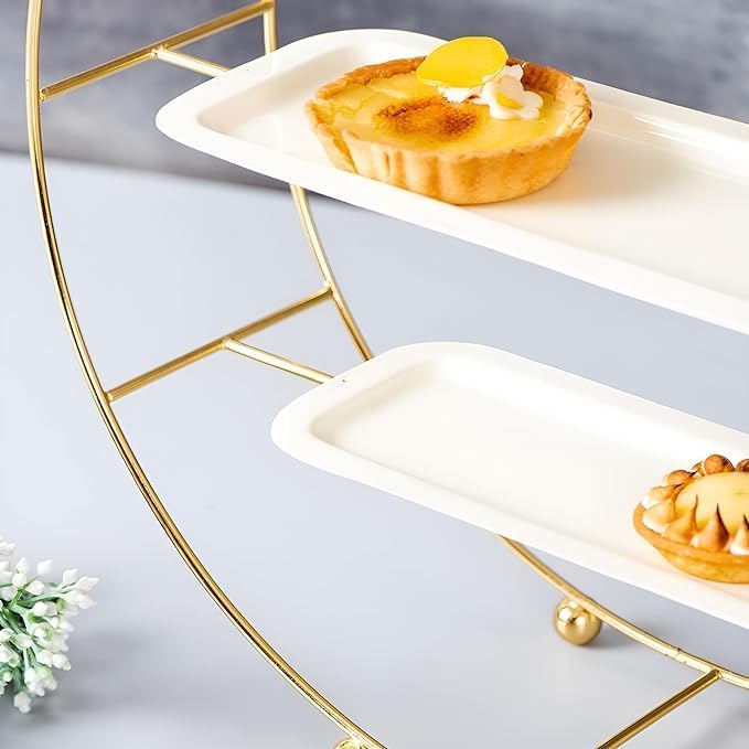 Image of World Fireᵀᴹ Metal Cake Stand Handicrafts Buffet Server Organiser 3 Tier Cake Stand for Dining Table Cup Cake & Dessert Stand with 3 Shelves (Gold), Round, Stainless Steet