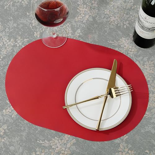 fanquare Silicone Placemats, Oval Placemats for Dining Table Dark Red Christmas Party Place Mats - Image 2