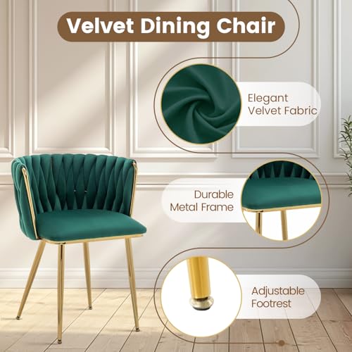 Image of Golden Glass Dining Table Set for 4 with 47.2 inch Rectangular Tempered Glass, 5 Pieces Kitchen Table Set with 4 Comfortable Velvet Chairs for Living Room, Apartments Small Place, Cafe (Green Chairs)