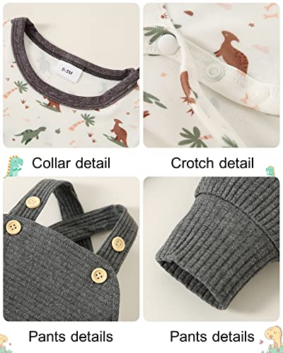 Yuemion Newborn Baby Boy Clothes, 2Pcs Infant Boy Romper Bodysuit Spring/Summer Dinosaur Outfits +Bib Overall Pants(0-3 Month) #TOP3