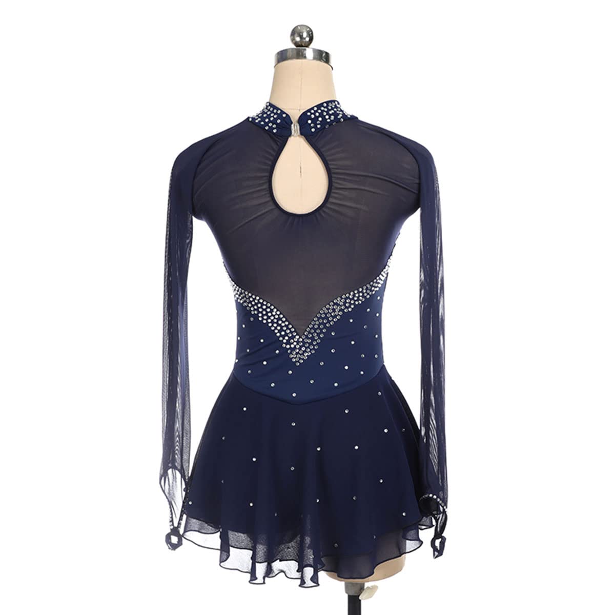 Robe de Patinage Artistique pour Femme Adulte, Jupe de compétition, Strass, col Haut, Manches Longues, Costume pour Fille, entraînement de compétition, athlétisme féminin