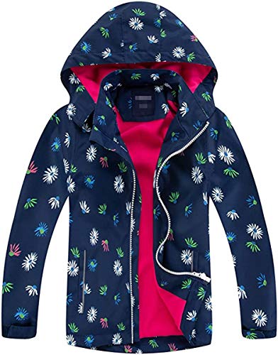 FAIRYRAIN Kinder Mädchen Jacke mit Fleecefütterung Übergangsjacke Winddicht Regenjacke Softshelljacken Kapuzenjacke Wanderjacke Outdoorjacke 110 Cover