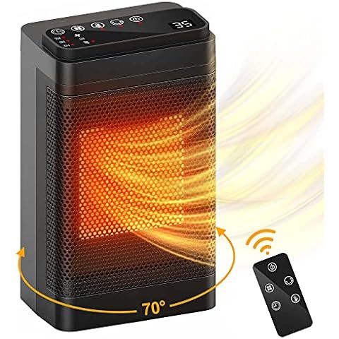 Electric Ceramics Space Heater 3-Mode 3-Speed 70° Oscillating Portable PTC Space Heater with Tip-over and Double Safe Protection, Timing setting, Remote Control, Heaters for Home Low Energy Silent Cover