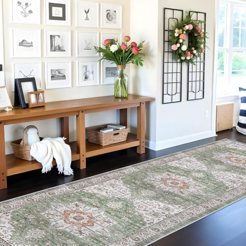 RUUGME Hallway 3x10 Runner Rugs - Washable Runner Rug for Kitchen Living Room Stain Resistant Carpet for Bedroom Kitchen Bathroom with Non Slip Backing Home Decor Floor Decoration Mat 3x10 Sage