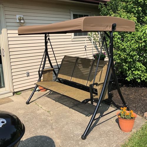PURPLE LEAF 3-Seat Deluxe Outdoor Patio Porch Swing with Weather Resistant Steel Frame, Adjustable Tilt Canopy, Beige