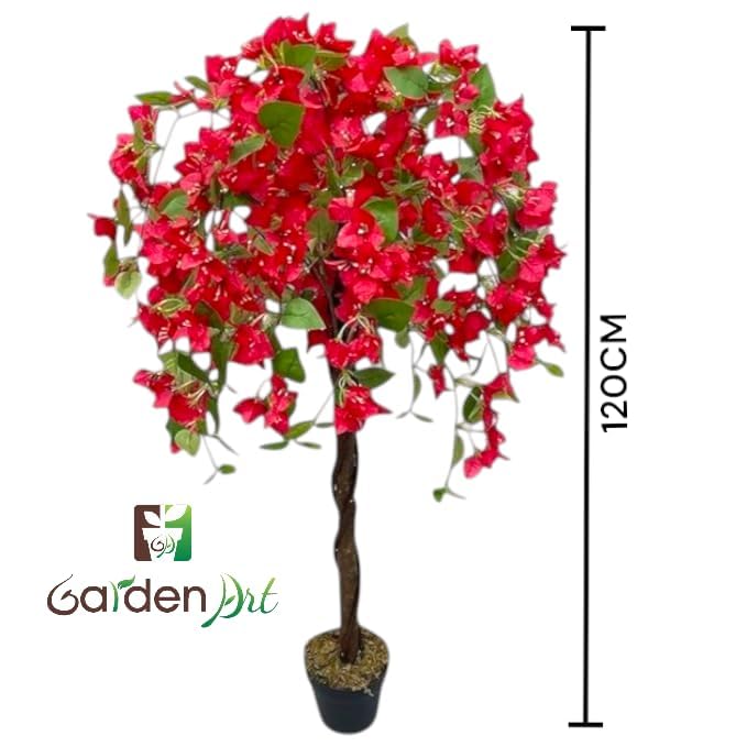 Image of Fox & Fern Bougainvillea Artificial Plant 120CM with Basic Pot | Elevate Any Corner of Your Home /Office | Ornamental Plant Best for Gifting, Party, Home Decor (GAJW3651) Tomato RED
