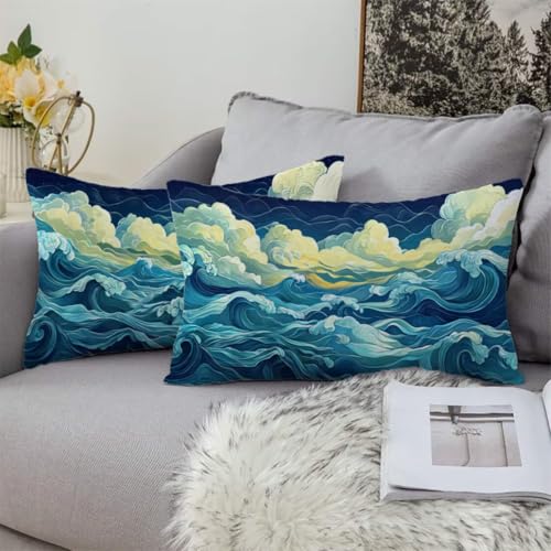 Housse de coussin 40x60 douce velours bleu à zip invisible