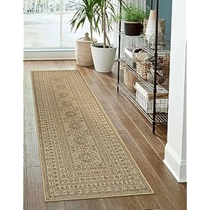 Lahome Mandala Easy Jute Runner Rug – 2×6 Natural Jute Rug Runners for Hallways 6 Feet Non Slip Farmhouse Washable Runner Rug Indoor Outdoor Rugs for Entryway Laundry Room Bedroom (2x6ft,Beige)