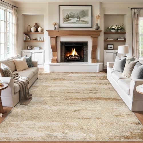 8x10 Area Rugs for Living Room - Washable Rug Modern Abstract Soft Large Neutral Non-Slip Carpet Indoor Floor Stain Resistant Thin Carpets for Bedroom Dining Room Farmhouse Nursery Home Office Beige