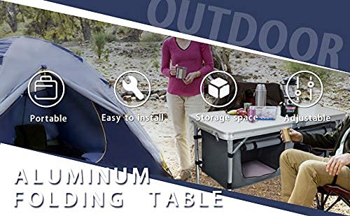 Outdoor Folding Table, Camping Folding Tables With 3 Adjustable Height Legs And Storage Organizer For Bbq, Party, Picnic, Camping (White) #TOP3