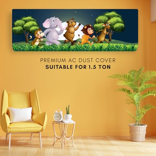 Image of Printed Split Ac Cover Indoor Unit For 1.5 Ton Capacity AC, Inner Unit Ac Cover, All Weather Cover /Attractive Digital Prints /Dustproof /Silken water-resistant Split Ac Cover (Jungle Safari)
