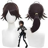 JOOMII Game Identiry V Game Luca Balsa Prisoner Cosplay Wig Dark Brown Short Ponytail Hair Replacement Unisex Role Playing Party Daily Wear Costume Heat Resistant Wig+ Wig Cap