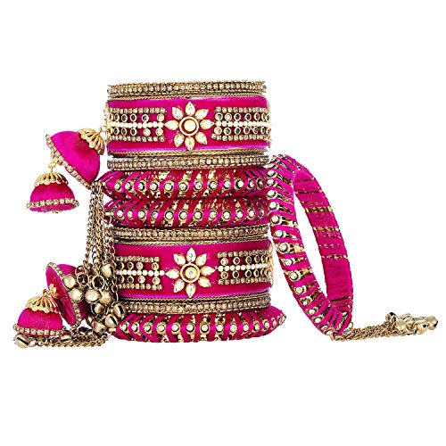 Image of Peora Velvet Silk Thread Kundan Studded Chuda Bangles Set Gift for Women