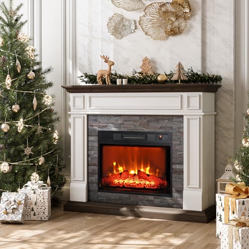 LGHM 44 Inches Electric Fireplace with Mantel, Portable Freestanding Wood