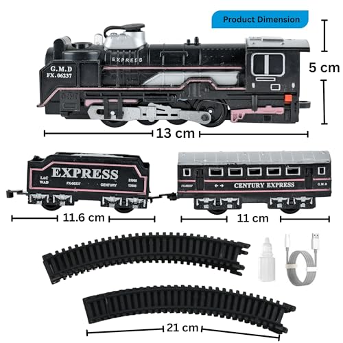 Image of Braintastic Rail King Electric Train Set for Kids|16-Piece Classic Track Set with Light, Sound & Smoke|Rechargeable Battery Operated Track Train Toy for Boys & Girls