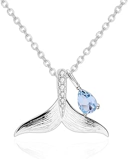 Collar de Mujer Collar de Plata de Ley 925 para Mujer Cola de Sirena del océano con Cristal Natural Collar para Mujer Collares Pendientes (Color de la Joya: topacio Azul Suizo, Longitud: 45 cm)