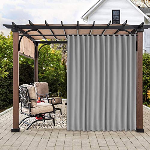 SHEEROOM Indoor/Outdoor Curtains for Patio, Light Grey, 100 x 108 inch - Thermal Insulated, UV Sun Light Blocking Waterproof Tap Top Blackout Curtains for Bedroom/Living Room, Porch, Cabana, 1 Panel