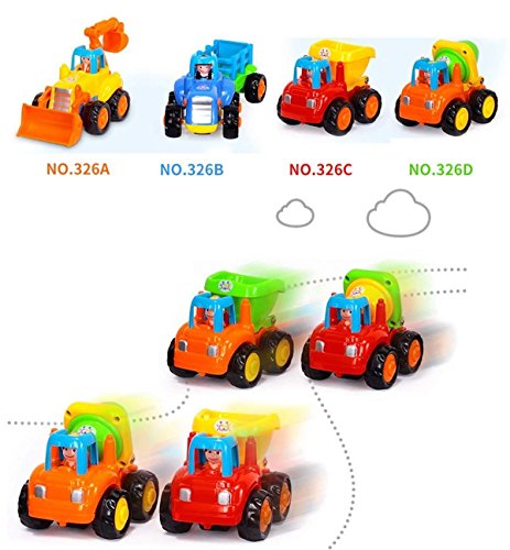 Image of Berry President Set of 4: Early Educational Push and Go Friction Powered Car Tractor Bulldozer Mixer Truck and Dumper Toys for Toddler Baby Children Kids Boys Girls (4EngineeringCar)