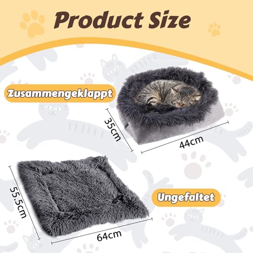 Faltbar Katzenbett & Decke - Plüschiges Katzensofa Welpenbett Haustier Matte, Weiches Haustierbett für Kätzchen & Kleine Hunde, Maschinenwaschbar Dunkelgrau – Bild 3