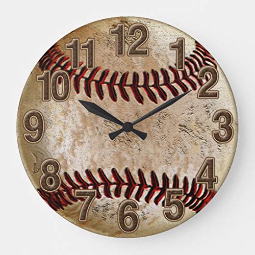 Cool Stone Look Vintage Baseball Wall Clock Battery Operated Art Silent Non-Ticking Small Wood Clock 12 Inches #TOP5