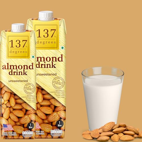 Image of 137 Degrees Almond Drink Unsweetened | Lactose Free | Gluten Free | No Preservatives | Zero Cholesterol | Dairy Free| Source of Calcium & Vitamins - PACK OF 4 (1L Each)
