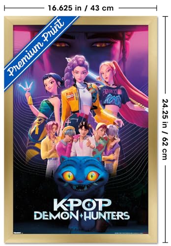 Image of Netflix KPop Demon Hunters (2025) - Group Wall Poster, 22.4L inch x 14.7W inch, Gold Framed Version
