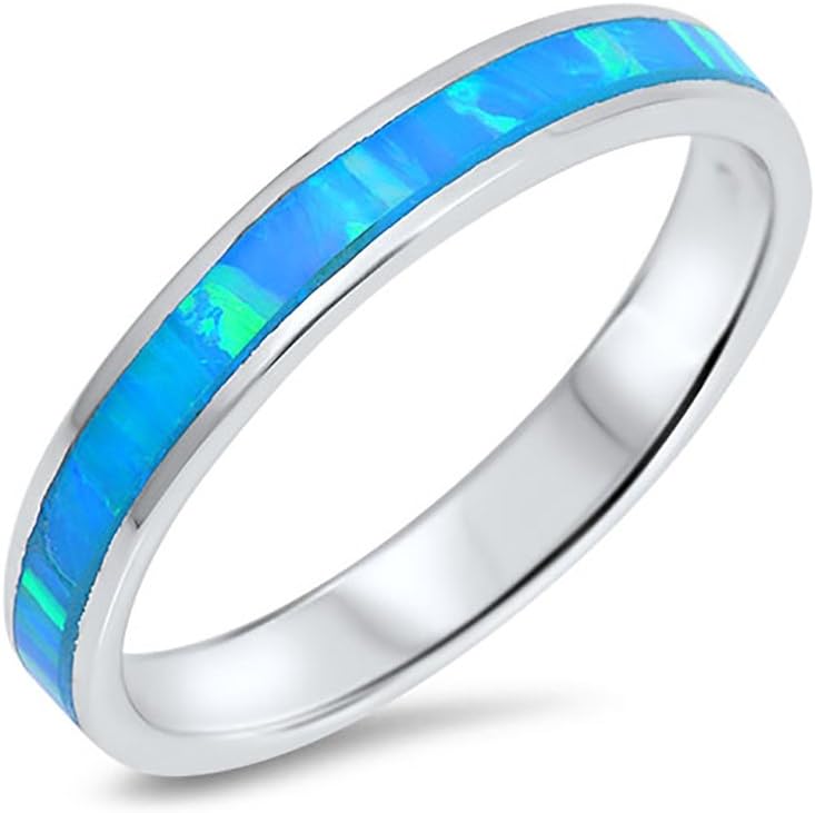 Blue Apple Co. 2mm Full Eternity Stackable Band Ring Lab Created Opal 925 Sterling Silver Choose Color
